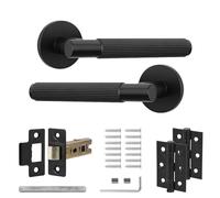 Decoranddecor Hera Black Door Handles Internal - Aluminium Matt Black Door Handle Sets for Wooden Interior Doors - Internal Door Handles with Mortice Latch and Hinge