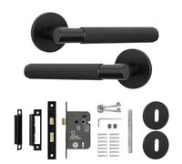 Decoranddecor Hera Black Door Handles Internal - Aluminium Matt Black Door Lever Sets for Wooden Interior Doors - Internal Door Handles with Lock and Keys