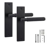 Decoranddecor Hera Matt Black Backplate Door Handles, 1 Pair | Knurled Lever Pair on Plain Backplate, Add Any Tubular Latch, 200x45mm Plate, Interior Door Handles, Fixings