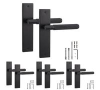 Decoranddecor Hera Matt Black Backplate Door Handles 4 Pack | Knurled Lever Pair on Plain Backplate, Add Any Tubular Latch, 200x45mm Plate, Interior Door Handles, Fixings, 4 Pairs