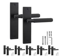Decoranddecor Hera Matt Black Backplate Door Handles 6 Pack | Knurled Lever Pair on Plain Backplate, Add Any Tubular Latch, 200x45mm Plate, Interior Door Handles, Fixings, 6 Pairs