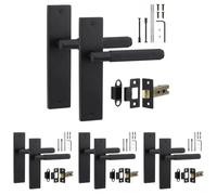 Decoranddecor Hera Matt Black Backplate Door Handles, Latch Kit 64mm 4 Pack | Knurled Lever Pair on Plain Backplate, 64mm Tubular Latch Included, Sprung Return, Fire Rated CE Latch, Internal Doors