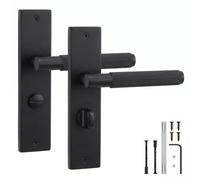 Decoranddecor Hera Matt Black Backplate Door Handles, WC Turn | Knurled Lever Pair on Plain Backplate, Privacy Thumb Turn for WC & Bathroom Doors, Mortice Lock Sold Separately, 1 Pair