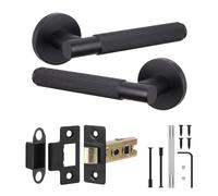 Decoranddecor Hera Matt Black Door Handles Internal, Fir Latch Set | Interior Door Handles with Mortice Tubular Latch, Aged Victorian Style Black Handle, Indoor Handle Sets