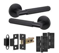 Decoranddecor Hera Matt Black Door Handles Internal, Latch and 2 Hinges | Interior Door Handles with Latch and Hinge and Hinges Included, Aged Victorian Style Black Handle