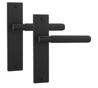 Decoranddecor Hera Matt Black Knurled Backplate Door Handles Set - Lever Operation Internal Hardware with 145mm Handle on 200x45mm Panel for Modern and Secure Installations