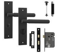 Decoranddecor Hera Matt Black Lever On Backplate Knurled Door Handles with Bathroom Thumb-Turn and 2.5in Fire-Rated Internal Lock Mechanism - Secure Internal Door Hardware Set