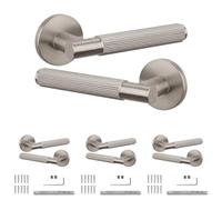 Decoranddecor Hera Satin Nickel Internal Door Handles 4 Pack | Lined Lever on Round Rose, Sprung Return, 8mm Spindle, Bolt Through & Screw Fixings, Internal Doors, 4 Pairs