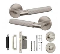 Decoranddecor Hera Silver Bathroom Door Handles with Lock and Turn Release | Silver Bathroom Handle Lock Kit, Thumb Turn Privacy, En Suite Cloakroom Doors, Door Handles Internal, Brushed Chrome Look