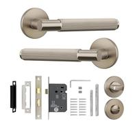 Decoranddecor Hera Silver Internal Door Handles - Aluminium Handle Sets with Bathroom Lock and Turn Release - Sleek and Durable Design for Wooden Interior Doors in Homes and Offices