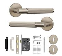 Decoranddecor Hera Silver Internal Door Handles - Aluminium Handle Sets with Fire-Rated Sash Lock and Keys - Sleek and Durable Design for Wooden Interior Doors in Homes and Offices