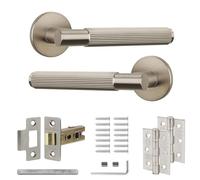 Decoranddecor Hera Silver Internal Door Handles - Aluminium Handle Sets with Fire-Rated Tubular Mortice Latch and Hinge - Sleek and Durable Design for Wooden Interior Doors