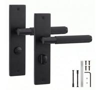 Decoranddecor - Internal Door Handles - Black Door Handle Set On Backplate - Door Lever Handles - Wc Turn - Hera Range