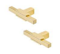 Decoranddecor - Kotata Polished Gold T-Bar Two Tone Slim Rectangular Kitchen Cabinet Knob Handle - Pair