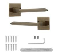 Decoranddecor Leda Antique Brass Aluminium Lever Handle Set - Internal Door Hardware for Wooden Bedrooms and Bathrooms, Modern Style Combining Classic Finish and Contemporary Home Interior Design