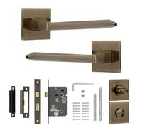 Decoranddecor Leda Antique Brass Internal Door Handles - Aluminium Handle Sets with Bathroom Door Lock and Turn Release - Elegant and Durable Design for Wooden Interior Doors in Homes and Offices