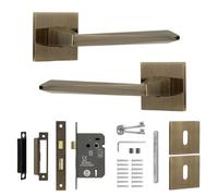 Decoranddecor Leda Antique Brass Lever Handles with Lock and Keys - Aluminium Internal Door Set Designed for Wooden Interiors, Combining Classic Detailing and Modern Style