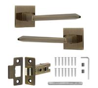 Decoranddecor Leda Antique Brass Lever Handles with Tubular Mortice Latch - Aluminium Internal Door Set for Wooden Interiors, Crafted for Bedrooms, Bathrooms, and Modern Home or Office Environments