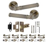 Decoranddecor Leto Antique Brass Door Handles, Latch Kit 64mm 6 Pack