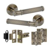 Decoranddecor Leto Antique Brass Internal Door Handles, Hinge Kit 76mm