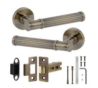 Decoranddecor Leto Antique Brass Internal Door Handles, Latch Kit 76mm
