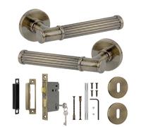 Decoranddecor Leto Antique Brass Internal Door Handles, Sash Lock Kit 76mm