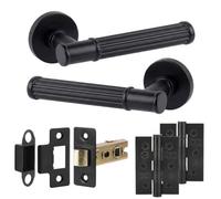 Decoranddecor Leto Door Handles With Latch & 76mm Hinges - Matt Black Lever On Rose Internal Door Kit