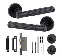 Decoranddecor Leto Matt Black Bathroom Door Handles with Lock 64mm