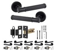 Decoranddecor Leto Matt Black Internal Door Handles, Latch Kit 64mm 6 Pack