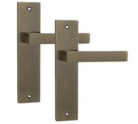 Decoranddecor Lumina Antique Brass Aluminium Lever Handles - Internal Door Set with Rectangular Backplate, Artistic Art Deco Inspired Detailing for Elegant Home and Office Interior Spaces