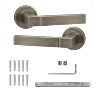 Decoranddecor Lumina Antique Brass Internal Door Handles, 1 Pair | Square Bar Lever on Round Rose, Sprung Return, 8mm Spindle, Bolt Through & Screw Fixings, Internal Doors, 1 Pair