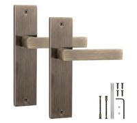Decoranddecor Lumina Antique Brass Internal Door Handles - Lever Set | Aged antique brass interior door handle set on rectangular backplate - brushed art deco lever pair, screws included
