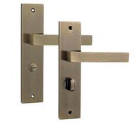 Decoranddecor Lumina Bathroom Thumb-Turn Lever Door Set in Antique Brass Aluminium for Internal Door Handles with Backplate, Fusing Art Deco Elements and Contemporary Appeal for Modern Homes