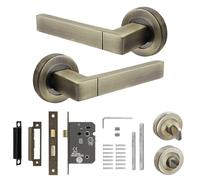 Decoranddecor Lumina Internal Square Door Handles Lever On 54mm Rose - Aluminium Antique Brass - Bathroom Lock Kit