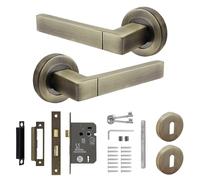 Decoranddecor Lumina Internal Square Door Handles Lever On 54mm Rose - Aluminium - Antique Brass - Sash Lock Kit