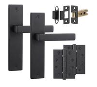 Decoranddecor Lumina Matt Black Backplate Door Handles, Hinge Kit 102mm | Art Deco Lever Pair on Backplate, 76mm Latch & 2x 102mm Hinges, Sprung Return, Fir CE Mechanism, Interior Doors, 1 Set