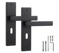 Decoranddecor Lumina Matt Black Backplate Door Handles, Key Hole | Art Deco Lever Pair on Backplate, Fits 64mm & 76mm UK Sash Locks, Lock Sold Separately, Interior Door Handles, 1 Pair