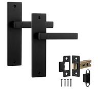 Decoranddecor Lumina Matt Black Backplate Door Handles Set with 2.5in Fire-Rated Tubular Mortise Latch - Contemporary Internal Door Handles, Art Deco Design for Residential & Commercial Interiors