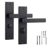 Decoranddecor Lumina Matt Black Backplate Door Handles, WC Turn | Art Deco Lever Pair on Backplate, Privacy Thumb Turn for WC & Bathroom Doors, Mortice Lock Sold Separately, 1 Pair