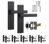Decoranddecor Lumina Matt Black Backplate Handles, Latch Kit 76mm 6 Pack | Art Deco Lever Pair on Backplate, 76mm Tubular Latch Included, Sprung Return, Fire Rated CE Latch, Internal Doors, 6 Sets