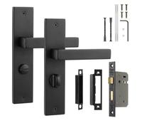 Decoranddecor Lumina Matt Black Bathroom Door Handles with Lock Kit
