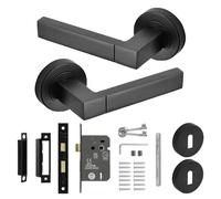 Decoranddecor Lumina Matt Black Door Handles - Black Aluminium Door Lever Sets for Internal Doors - Door Handles with Fire Rated Sash Lock and Keys