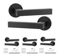 Decoranddecor Lumina Matt Black Internal Door Handles 4 Pack | Square Bar Lever on Round Rose, Sprung Return, 8mm Spindle, Bolt Through & Screw Fixings, Internal Doors, 4 Pairs