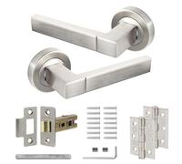 Decoranddecor Lumina Silver Aluminium Lever Handles - Internal Door Set for Interior Rooms with Fire Rated Tubular Mortice Latch and Matching Hinges, Contemporary Hardware