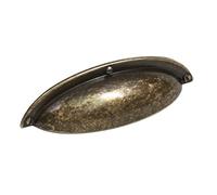 Decoranddecor Manna Cup Shell Half Moon Handles Pull Handle for Cupboard Cabinet Drawer (64mm Hole Center - 93,50 Overall Length, Antique Brass)