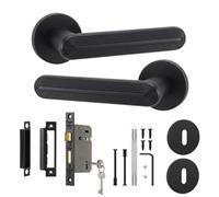 Decoranddecor Marin Door Handles With 76mm Sash Lock & Keyed Escutcheons - Matt Black Lever On Rose Lockable Kit