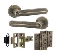 Decoranddecor Marin Door Handles With Latch & 102mm Hinges - Antique Brass Lever On Rose Internal Door Kit