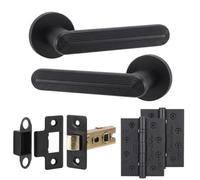 Decoranddecor Marin Door Handles With Latch & 102mm Hinges - Matt Black Lever On Rose Internal Door Kit