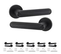 Decoranddecor Marin Matt Black Internal Door Handles 6 Pack | Reeded Lever on Round Rose, Sprung Return, 8mm Spindle, Bolt Through & Screw Fixings, Internal Doors
