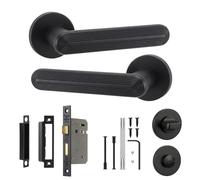 Decoranddecor Matt Black Bathroom Door Handles with Lock 76mm